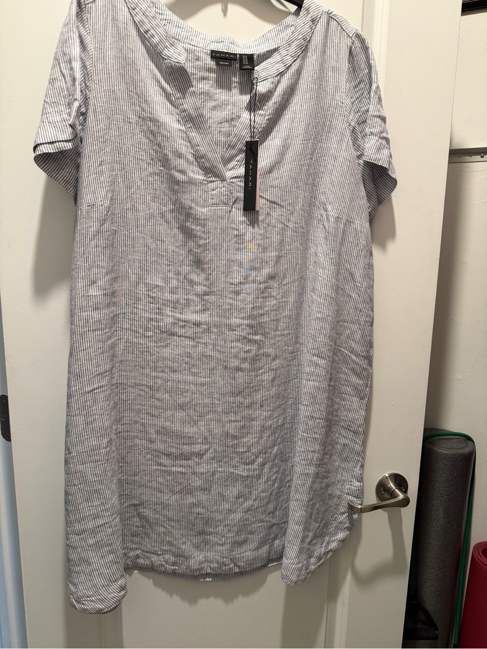 Tahari Light Blue & White Pinstripe Button-Down Shirt Dress